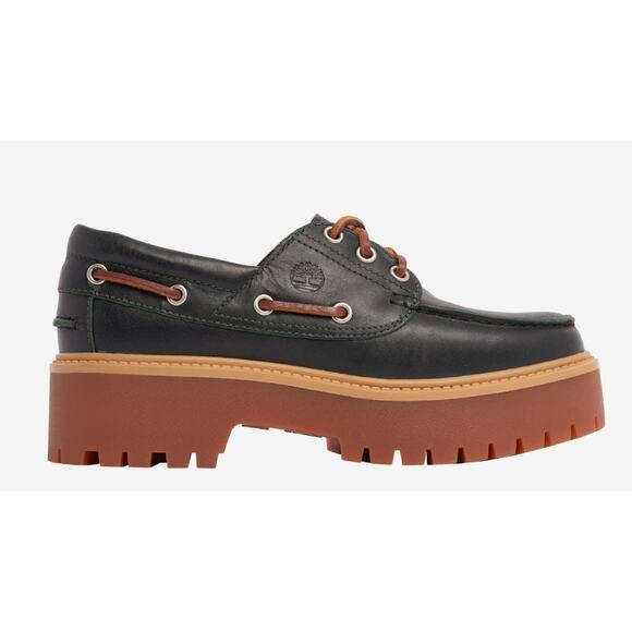 Timberland Shoes - Timberland Black Leather Platform Boat Shoes with Brown/Tan Lug Sole NO BOX